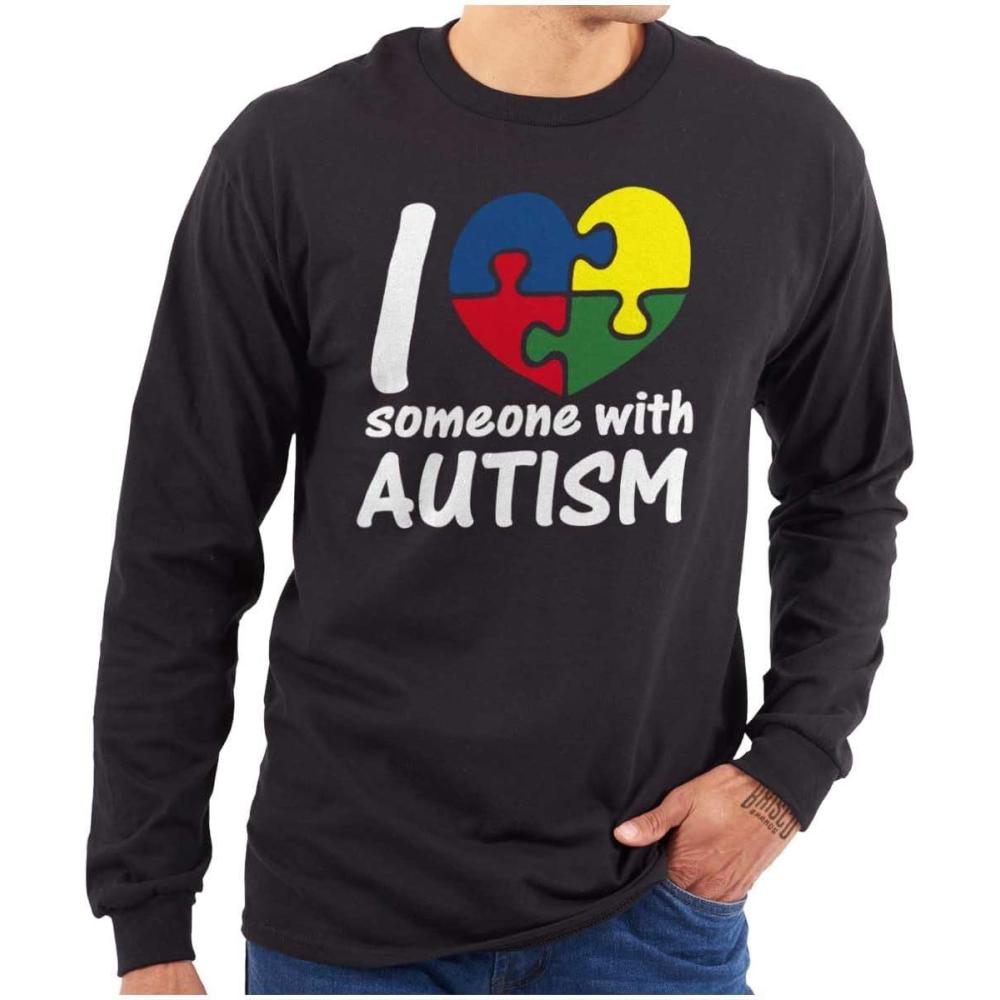 imageI Love Someone with Autism Puzzle Long Sleeve Tshirt Men WomenBlack