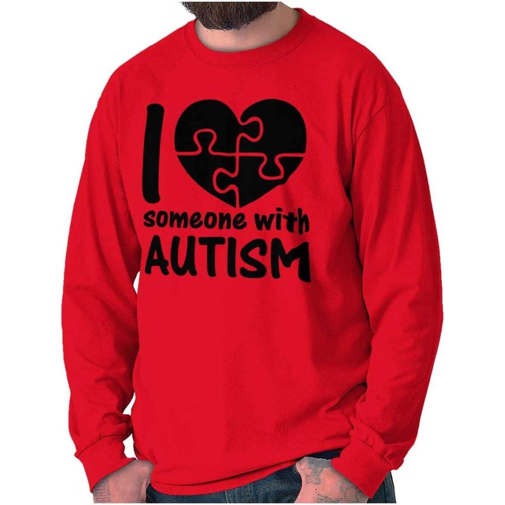 imageI Love Someone with Autism Puzzle Long Sleeve Tshirt Men WomenRed