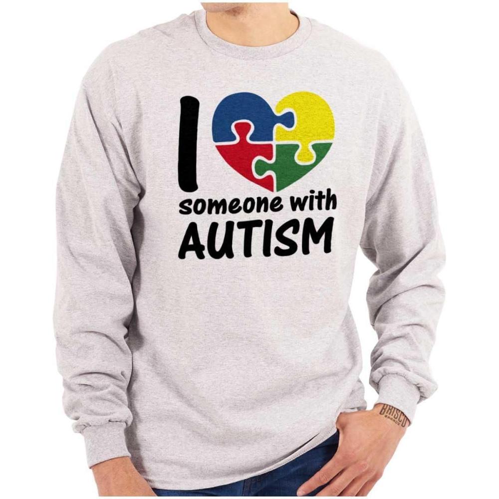 imageI Love Someone with Autism Puzzle Long Sleeve Tshirt Men WomenSport Grey