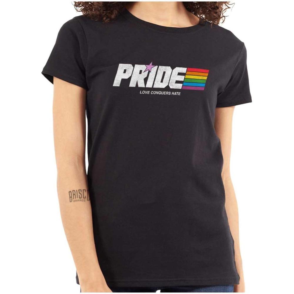 imageLove Conquers Hate Gay Pride Rainbow Womens Slim Fit Graphic TeeBlack