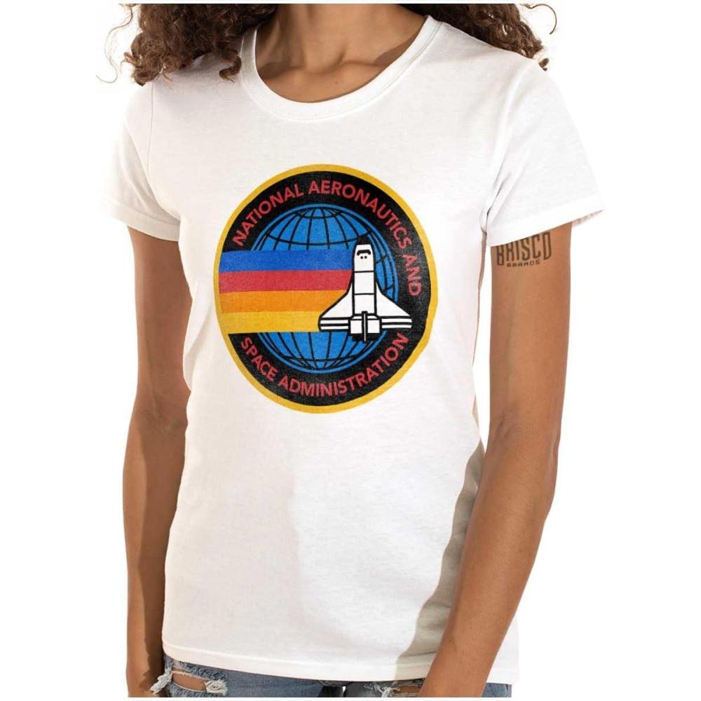 imageRetro NASA Space Shuttle Rainbow Womens Slim Fit Graphic TeeWhite