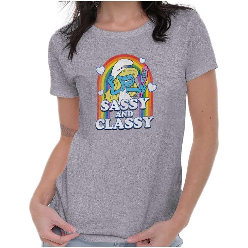imageSmurfette Sassy Classy Smurf Rainbow Womens Slim Fit Graphic TeeSport Grey
