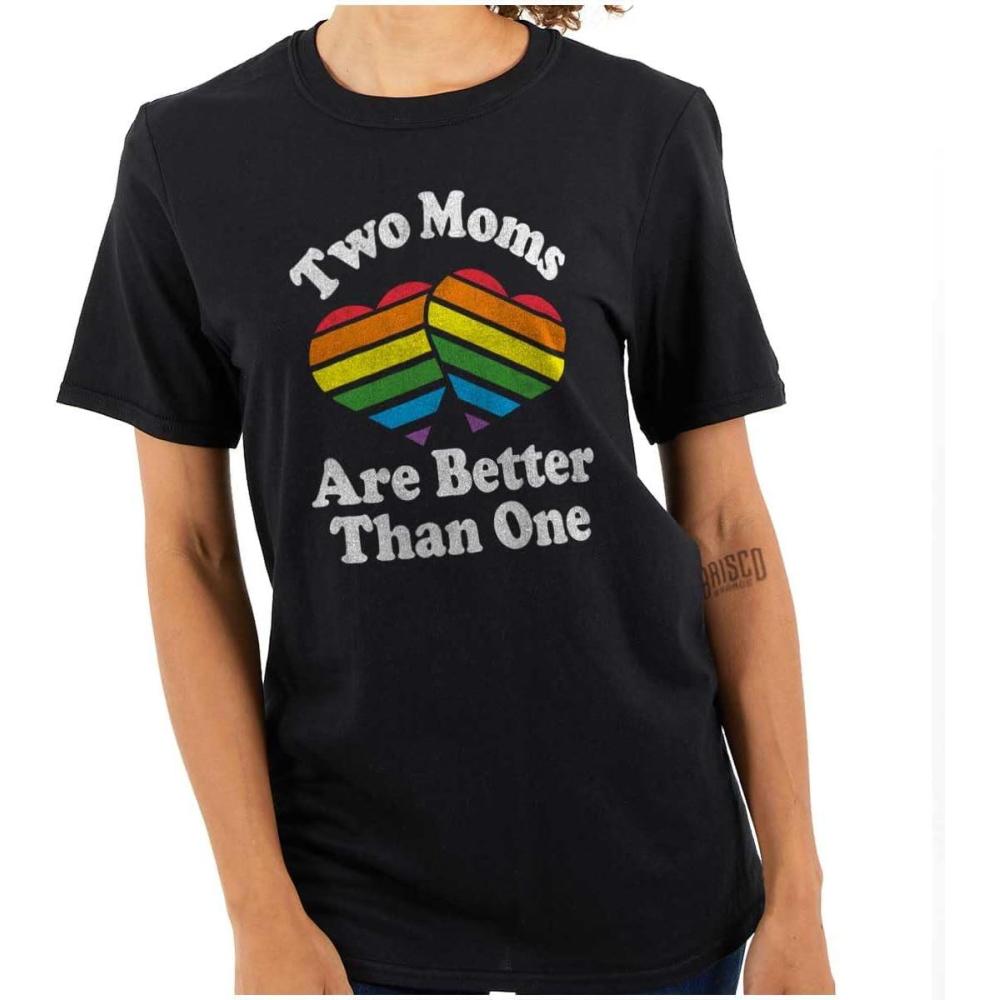 imageTwo Moms are Better Than One LGBTQ Womens Graphic T Shirt TeesBlack