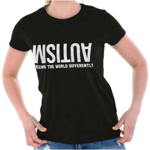 Brisco Brands Autism Seeing The World Differently Womens Slim Fit Graphic Tee(Black)