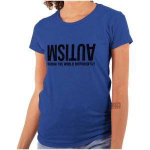 Brisco Brands Autism Seeing The World Differently Womens Slim Fit Graphic Tee(Royal)