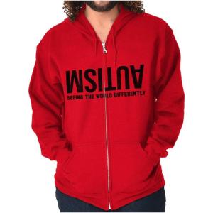 Brisco Brands Autism Seeing the World Differently Zip Up Hoodie Mens Womens(Red)