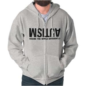 Brisco Brands Autism Seeing the World Differently Zip Up Hoodie Mens Womens(Sport Grey)