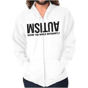 Brisco Brands Autism Seeing the World Differently Zip Up Hoodie Mens Womens(White)