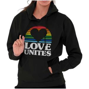 Brisco Brands Inspirational Love Unites Gay Rainbow Hoodie Sweatshirt Women(Black)