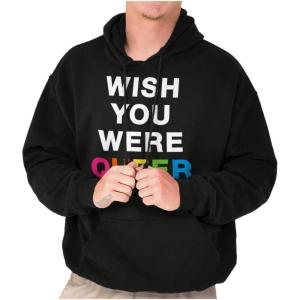Brisco Brands LGBTQ Pride Wish You Were Queer Hoodie Sweatshirt Women Men(Black)