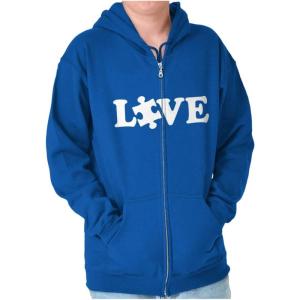 Brisco Brands Love Autism Awareness Puzzle Piece Zip Up Hoodie Mens Womens(Royal)