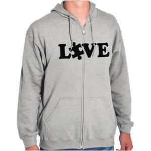 Brisco Brands Love Autism Awareness Puzzle Piece Zip Up Hoodie Mens Womens(Sport Grey)