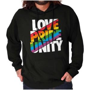 Brisco Brands Love Pride Unity Gay LGBT Rainbow Hoodie Sweatshirt Women Men(Black)