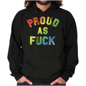 Brisco Brands Proud AF Rainbow LGBTQ Queer Pride Hoodie Sweatshirt Women Men(Black)
