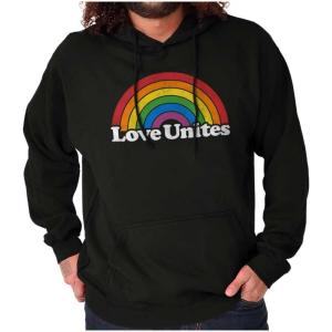 Brisco Brands Vintage Love Unites Pride Rainbow Hoodie Sweatshirt Women Men(Black)