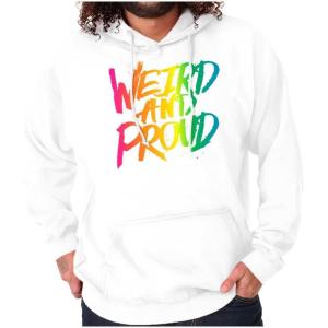 Brisco Brands Weird Proud LGBTQ Pride Funny Cool Hoodie Sweatshirt Women Men(White)