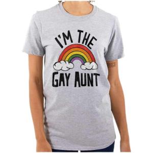 Cute Rainbow Proud LGBTQ Gay Auntie Womens Graphic T Shirt Tees(Sport Grey)