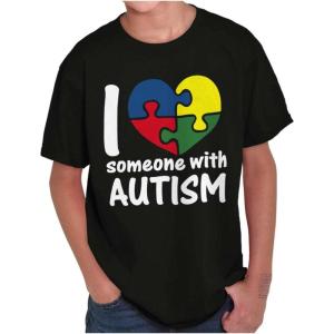 I Love Someone with Autism Puzzle Crewneck T Shirts Boy Girl(Black)