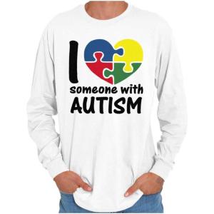 I Love Someone with Autism Puzzle Long Sleeve Tshirt Men Women(White)