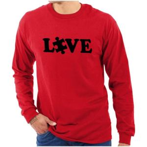 Love Autism Awareness Puzzle Piece Long Sleeve Tshirt Men Women(Red)