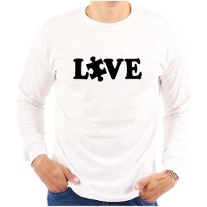 Love Autism Awareness Puzzle Piece Long Sleeve Tshirt Men Women(White)
