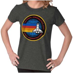 Retro NASA Space Shuttle Rainbow Womens Slim Fit Graphic Tee(Dark Heather)