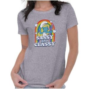 Smurfette Sassy Classy Smurf Rainbow Womens Slim Fit Graphic Tee(Sport Grey)