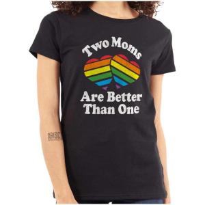Two Moms are Better Than One LGBTQ Womens Slim Fit Graphic Tee(Black)