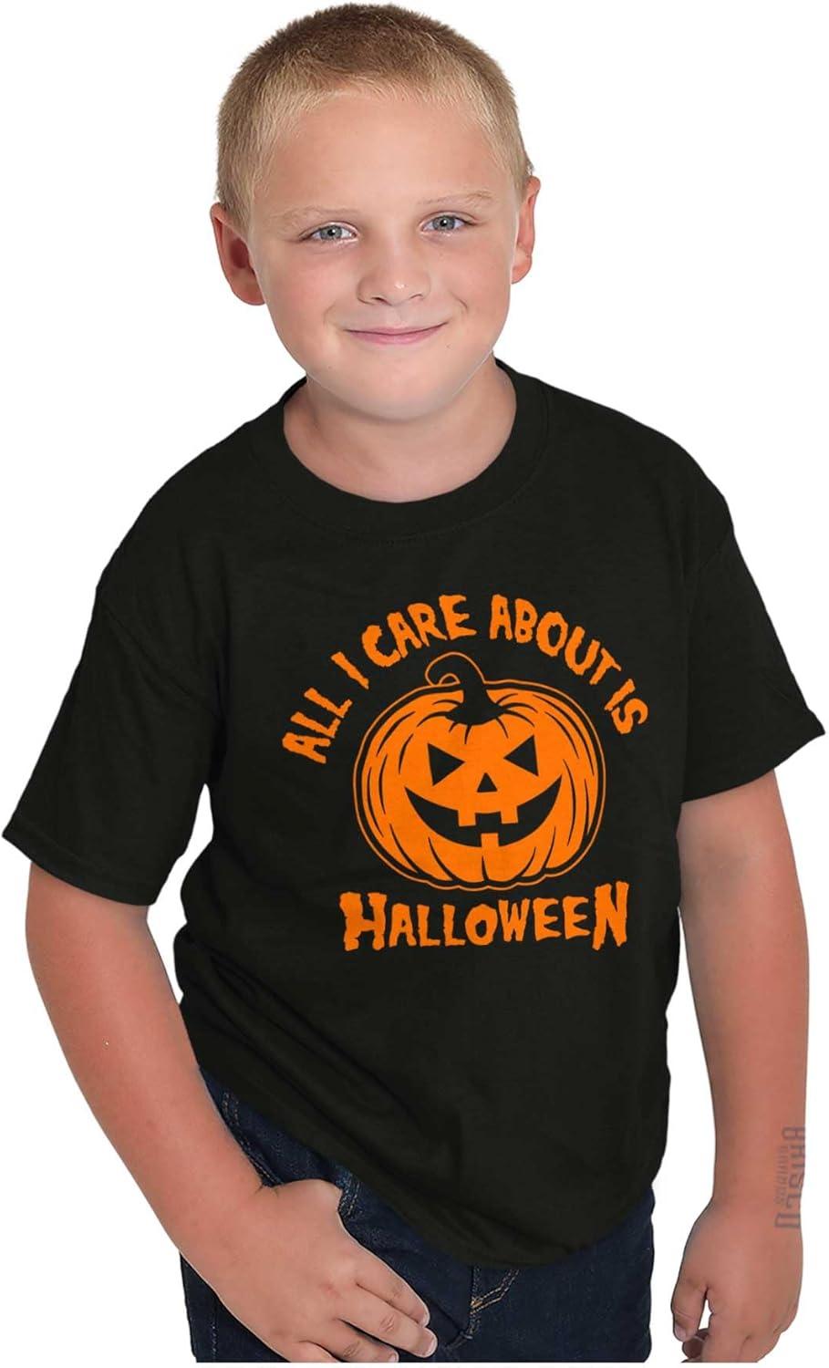 imageAll I Care About is Halloween Pumpkin Crewneck T Shirts Boy GirlBlack