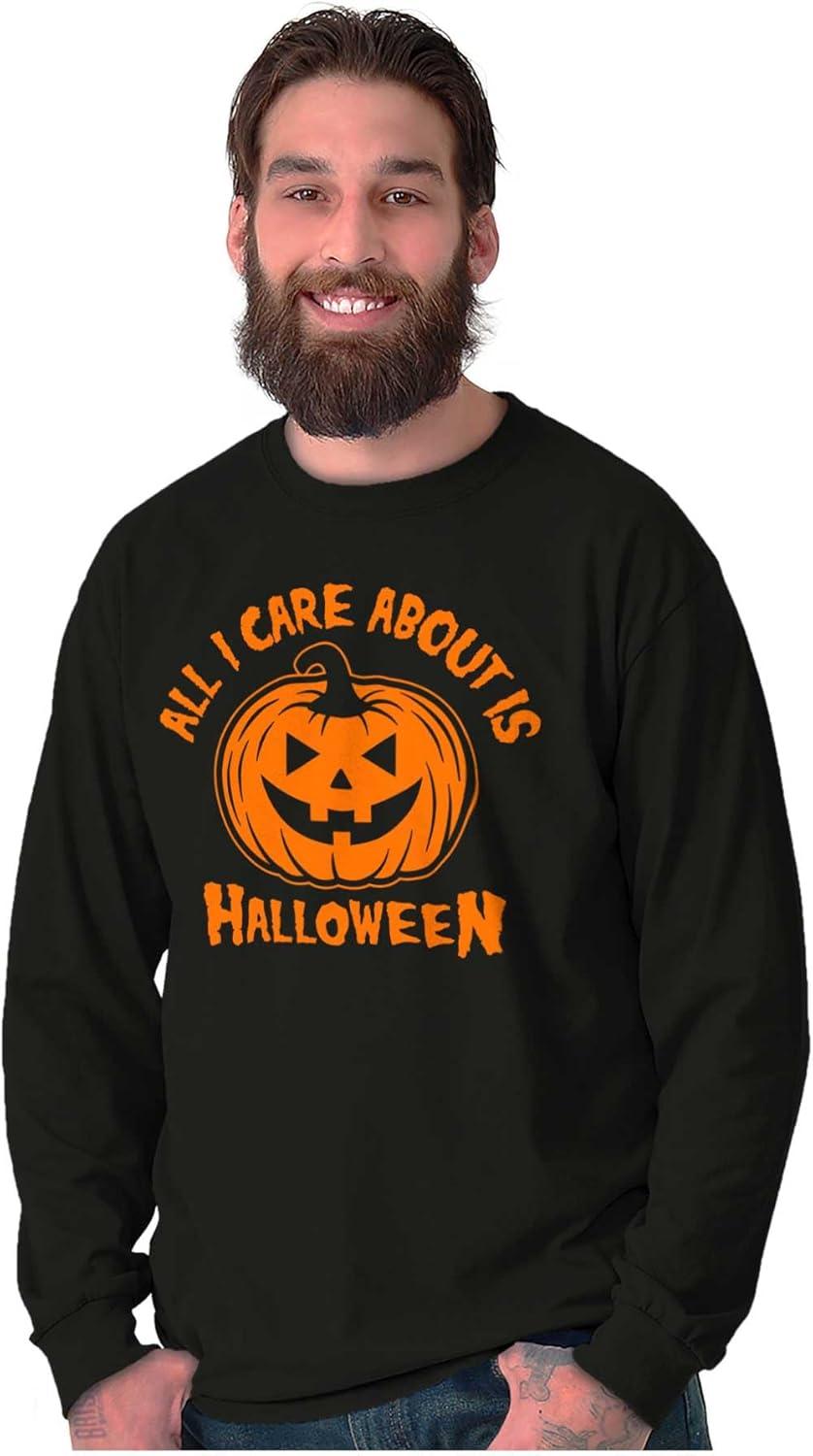 imageAll I Care About is Halloween Pumpkin Long Sleeve Tshirt Men WomenBlack