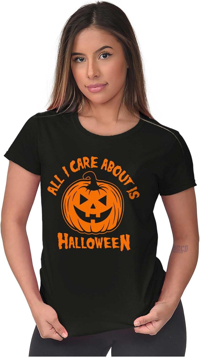imageAll I Care About is Halloween Pumpkin Womens Slim Fit Graphic TeeBlack