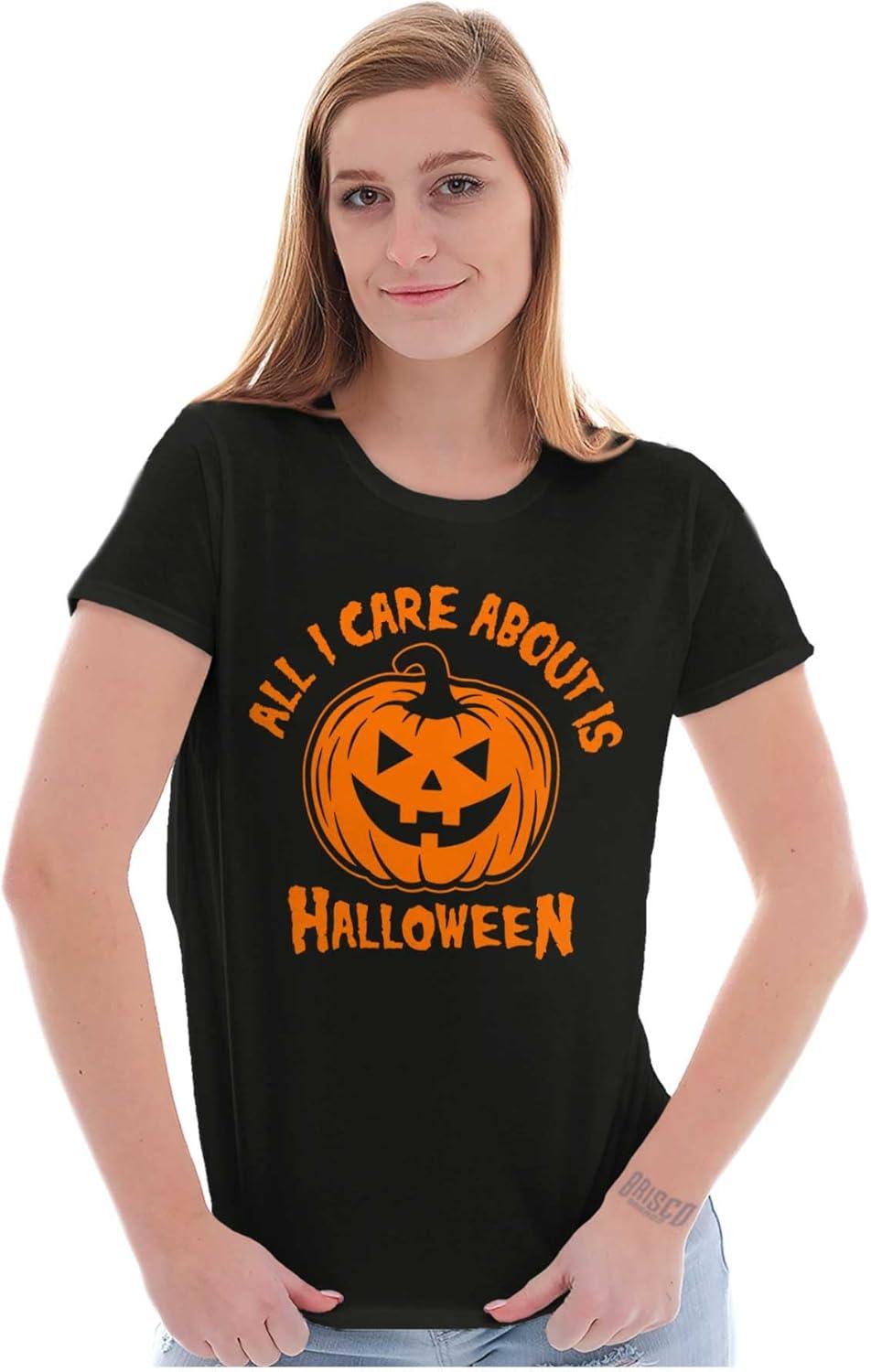 imageAll I Care About is Halloween Pumpkin Womens Slim Fit Graphic TeeBlack