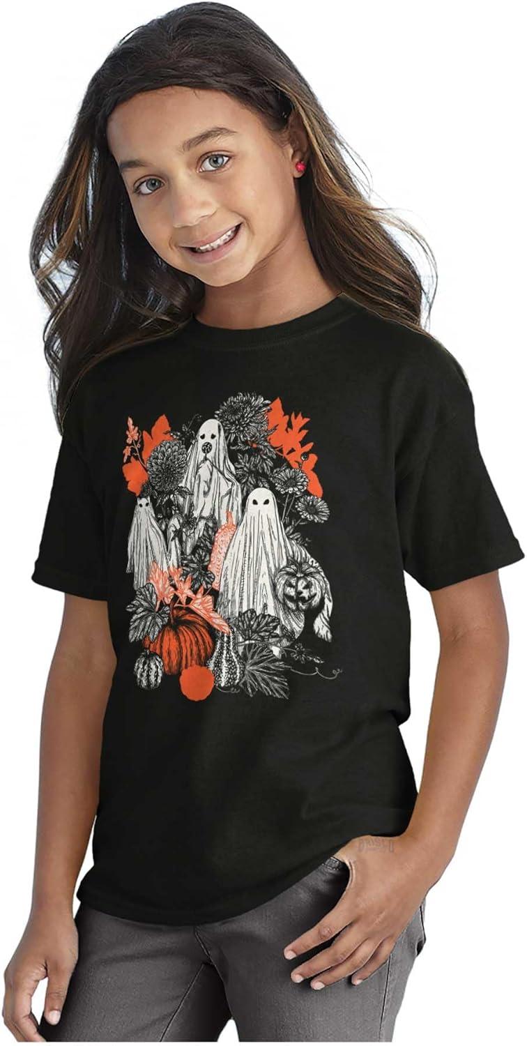 imageAutumn Leaves Fall Ghosts Pumpkins Crewneck T Shirts Boy GirlBlack