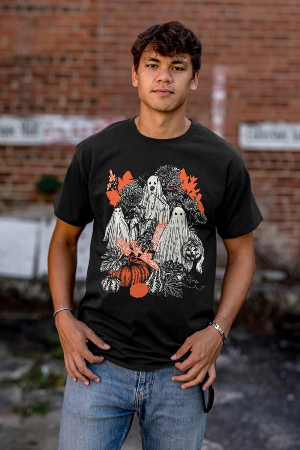 imageAutumn Leaves Fall Ghosts Pumpkins Graphic T Shirt Men or WomenBlack