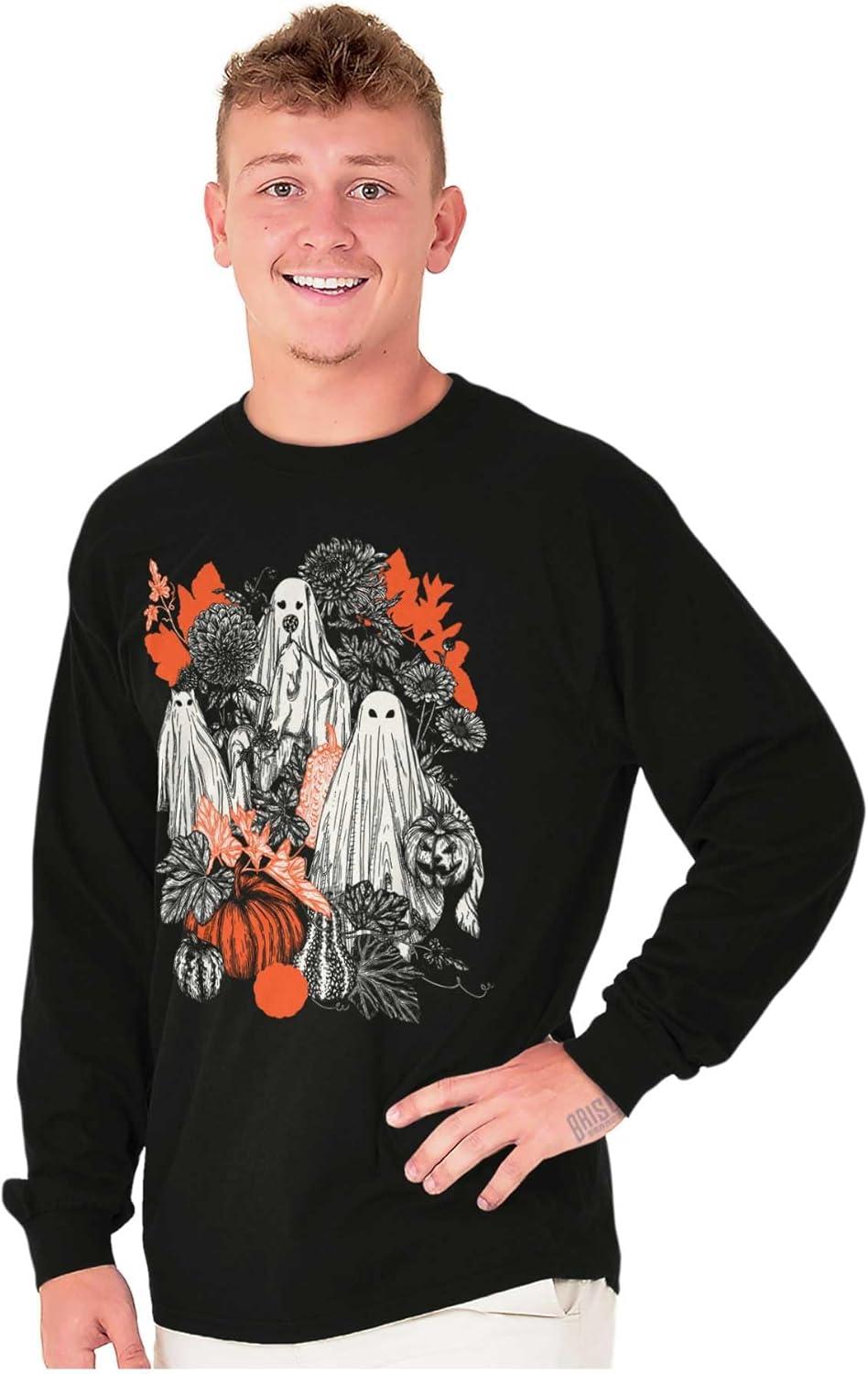 imageAutumn Leaves Fall Ghosts Pumpkins Long Sleeve Tshirt Men WomenBlack