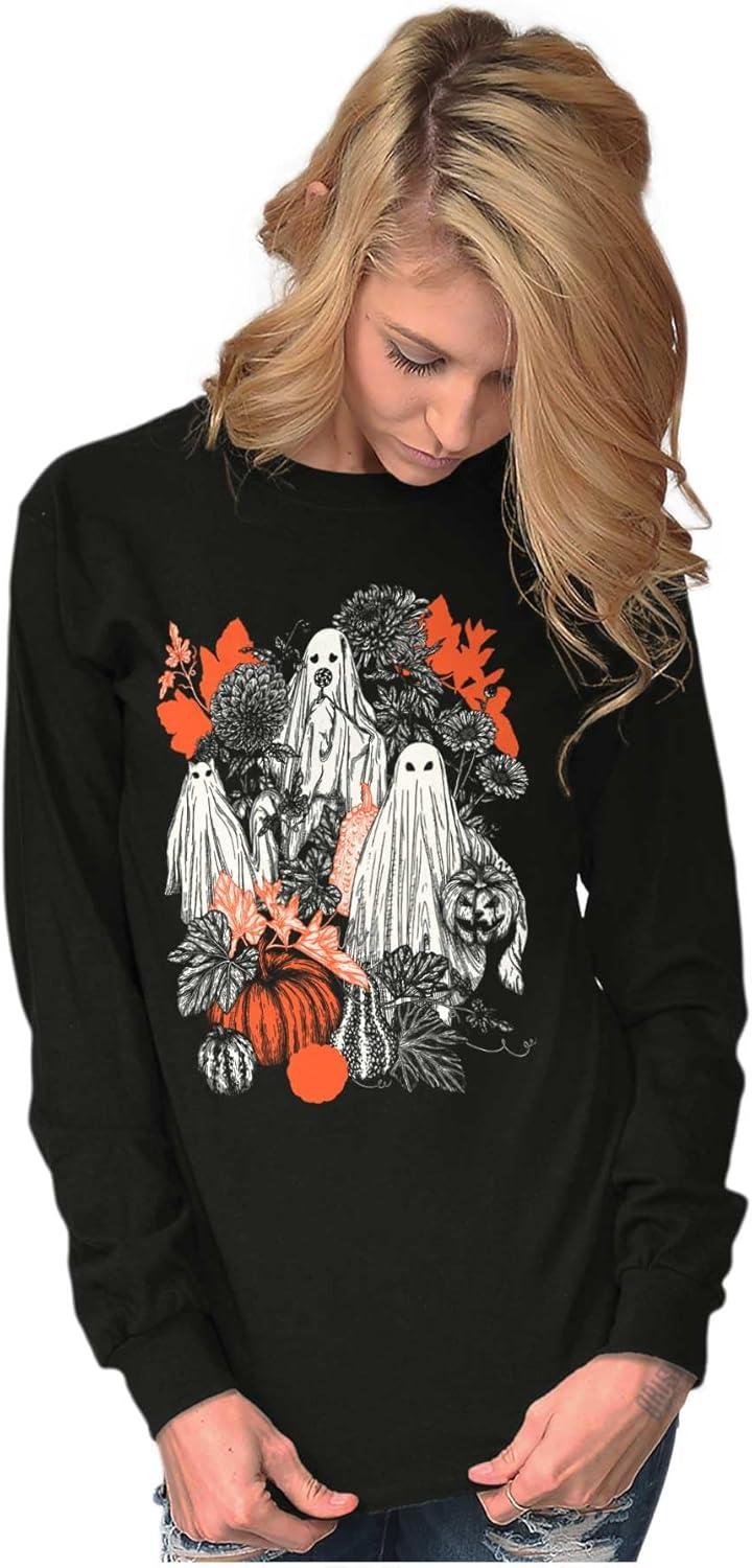 imageAutumn Leaves Fall Ghosts Pumpkins Long Sleeve Tshirt Men WomenBlack
