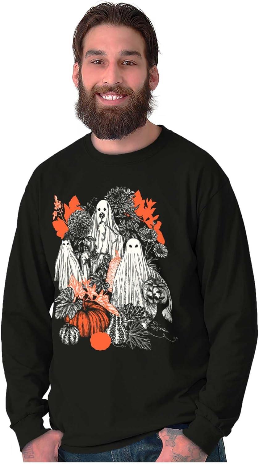 imageAutumn Leaves Fall Ghosts Pumpkins Long Sleeve Tshirt Men WomenBlack