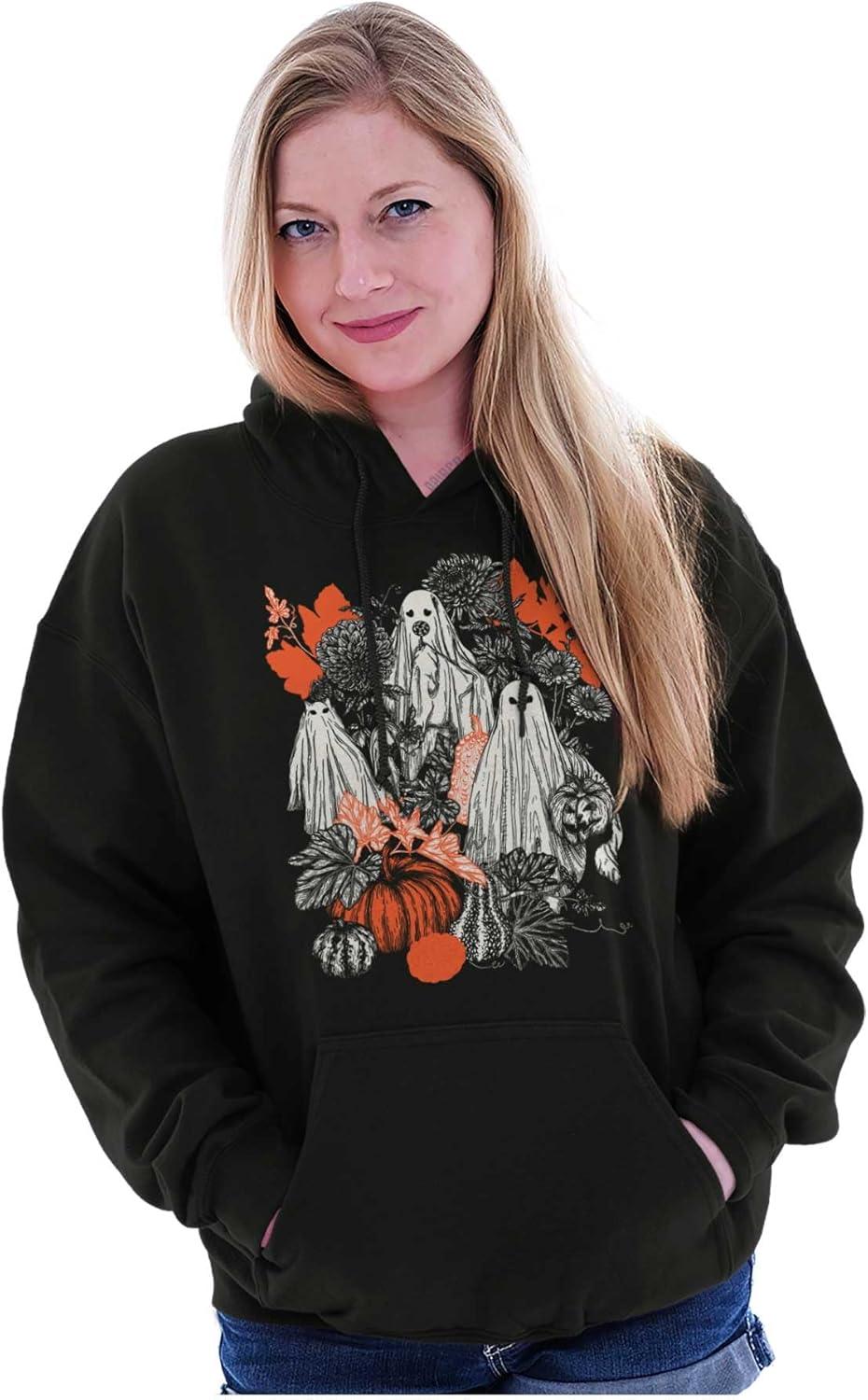 imageBrisco Brands Autumn Leaves Fall Ghosts Pumpkins Hoodie Sweatshirt Women MenBlack