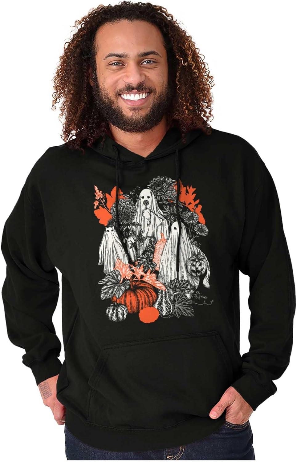 imageBrisco Brands Autumn Leaves Fall Ghosts Pumpkins Hoodie Sweatshirt Women MenBlack