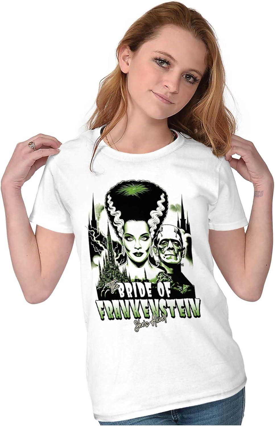 imageBrisco Brands Bride of Frankenstein Movie Poster Womens Slim Fit Graphic TeeWhite
