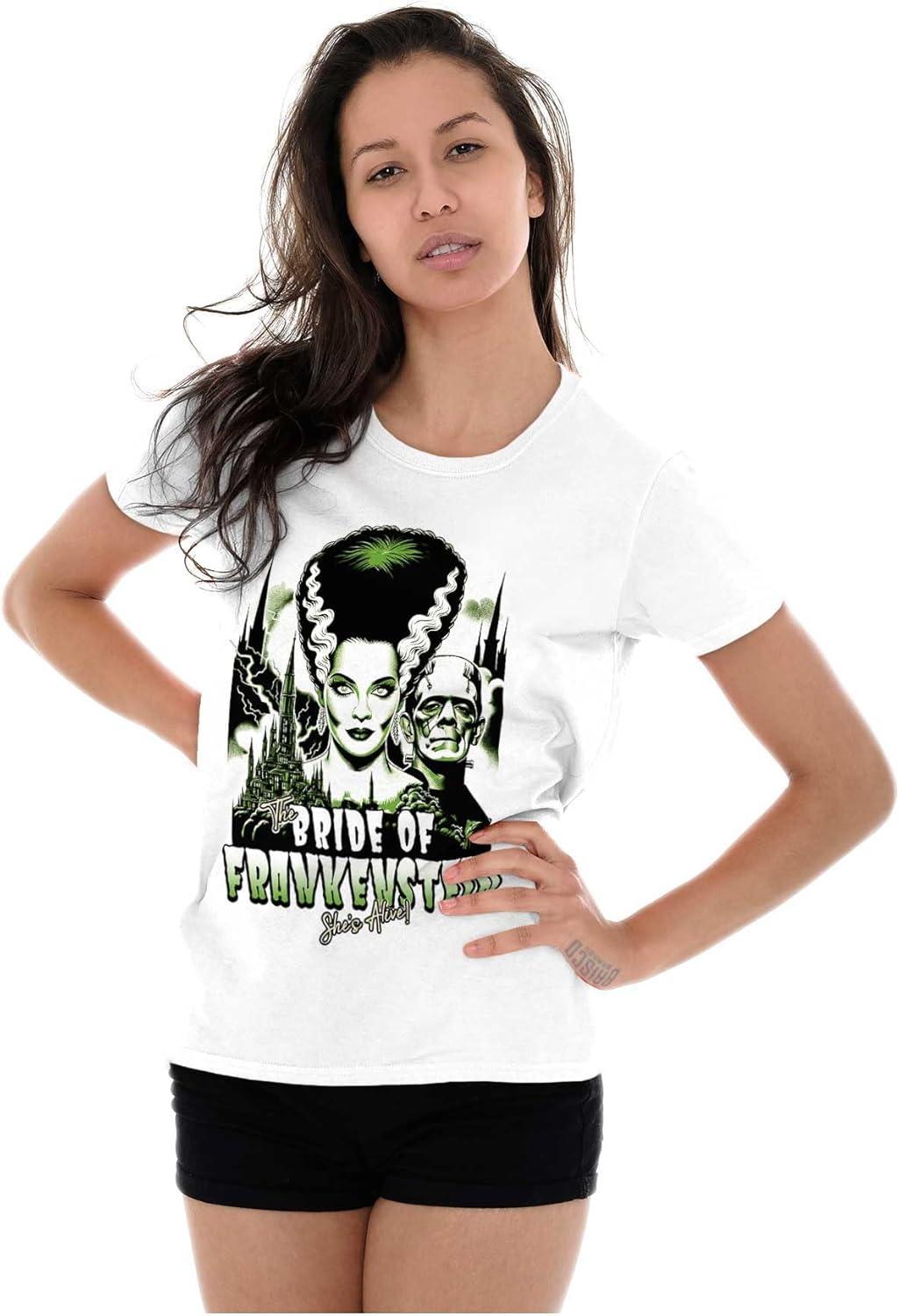 imageBrisco Brands Bride of Frankenstein Movie Poster Womens Slim Fit Graphic TeeWhite