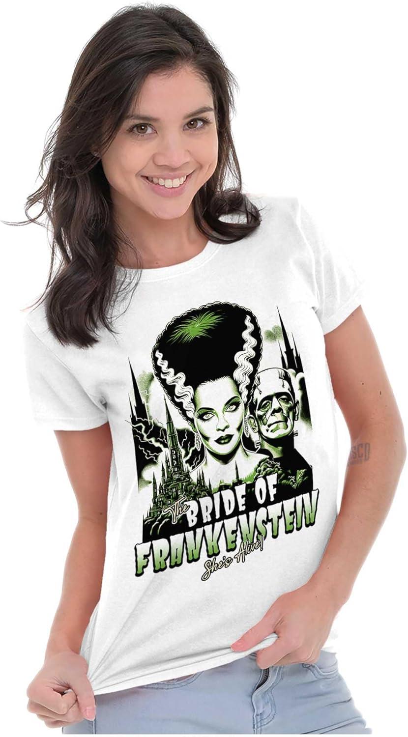 imageBrisco Brands Bride of Frankenstein Movie Poster Womens Slim Fit Graphic TeeWhite