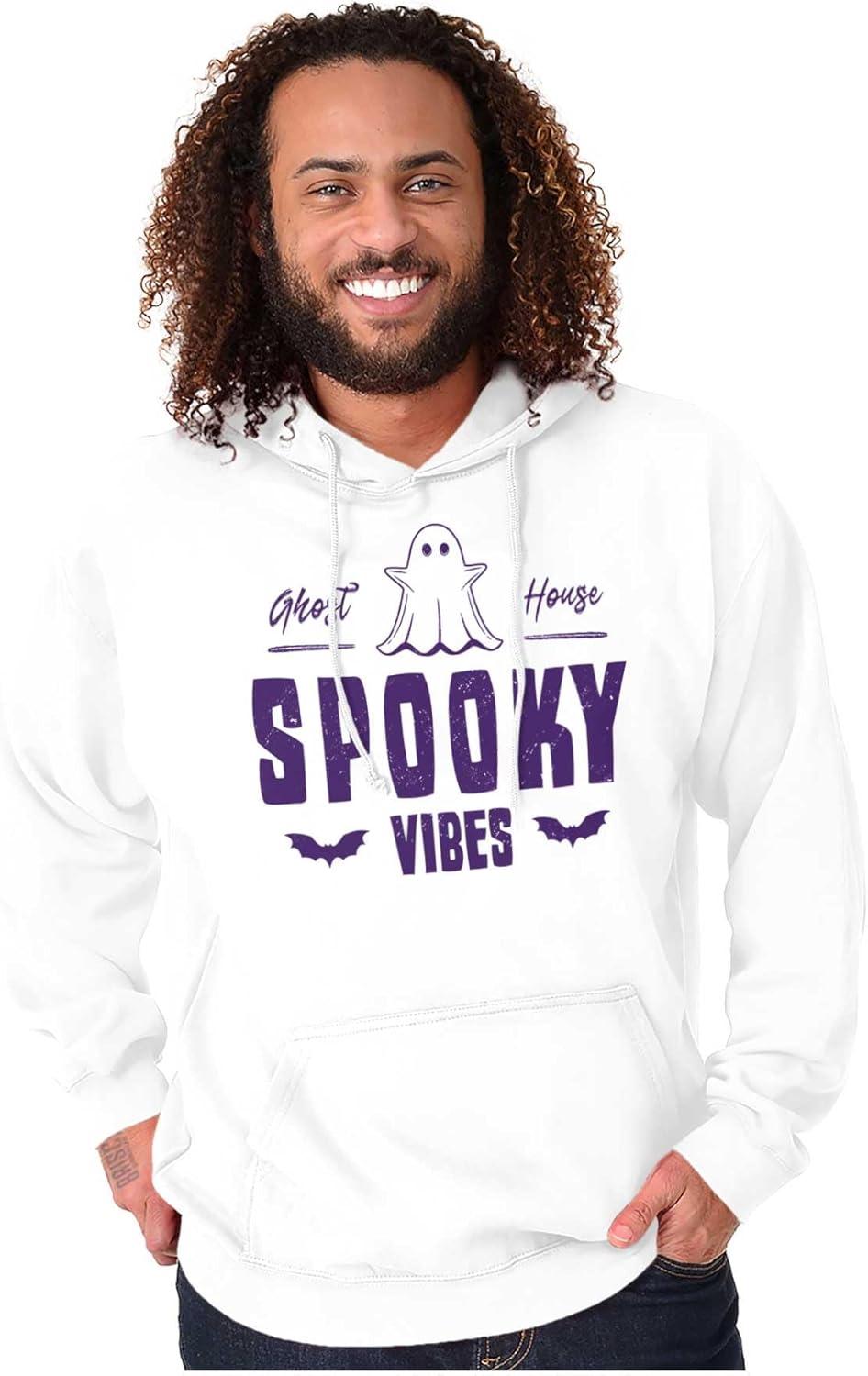 imageBrisco Brands Cool Halloween Ghost Spooky Vibes Hoodie Sweatshirt Women MenWhite