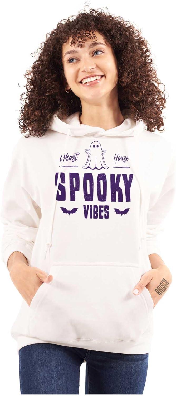imageBrisco Brands Cool Halloween Ghost Spooky Vibes Hoodie Sweatshirt Women MenWhite