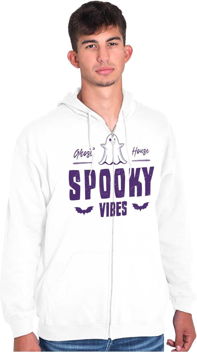 imageBrisco Brands Cool Halloween Ghost Spooky Vibes Zip Up Hoodie Mens WomensWhite