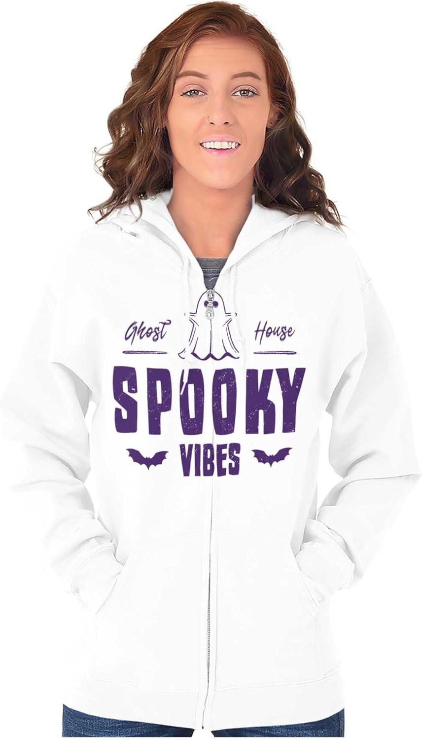 imageBrisco Brands Cool Halloween Ghost Spooky Vibes Zip Up Hoodie Mens WomensWhite