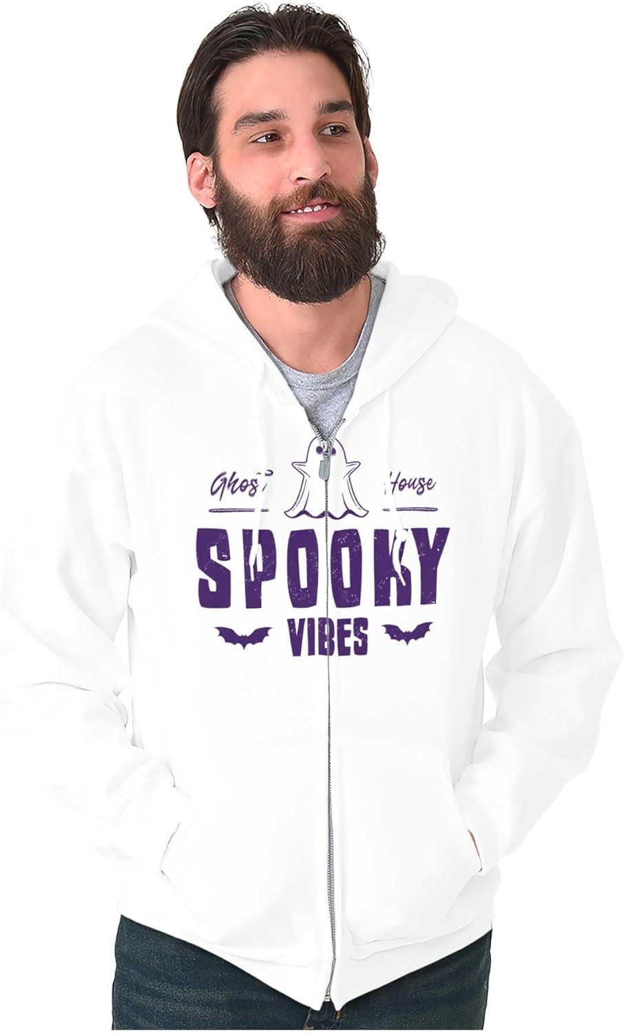 imageBrisco Brands Cool Halloween Ghost Spooky Vibes Zip Up Hoodie Mens WomensWhite
