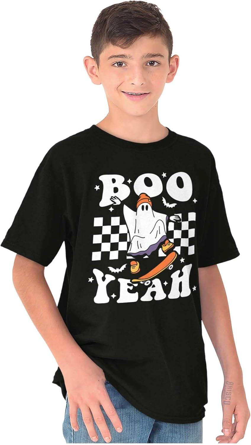 imageBrisco Brands Cool Skateboarding Ghost Boo Yeah Crewneck T Shirts Boy GirlBlack