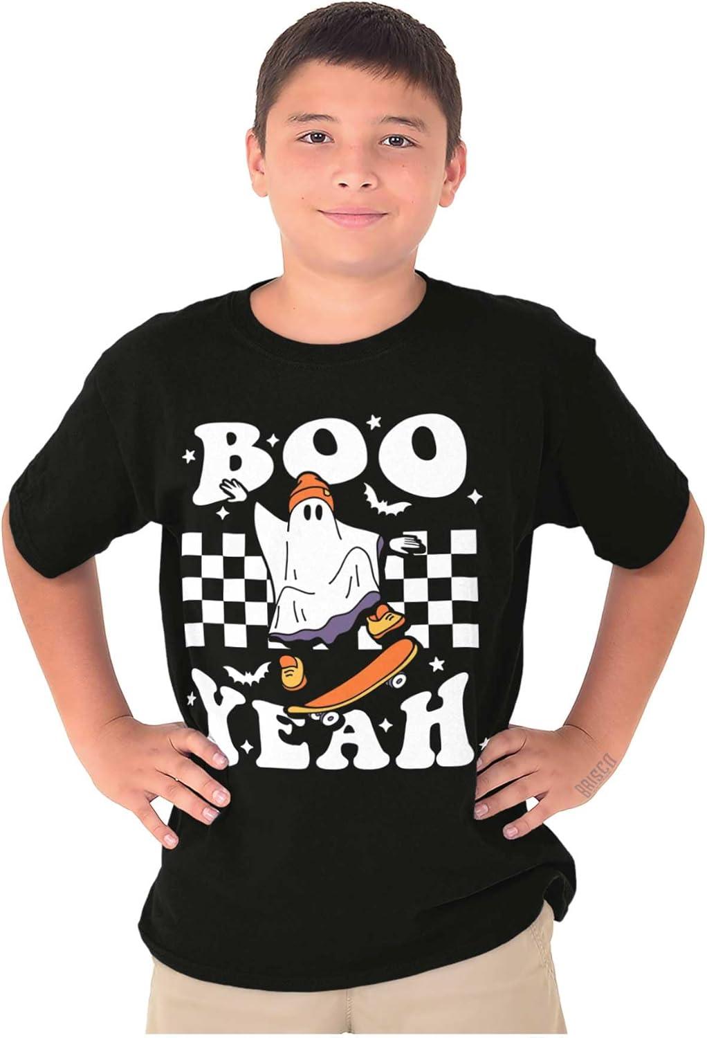 imageBrisco Brands Cool Skateboarding Ghost Boo Yeah Crewneck T Shirts Boy GirlBlack