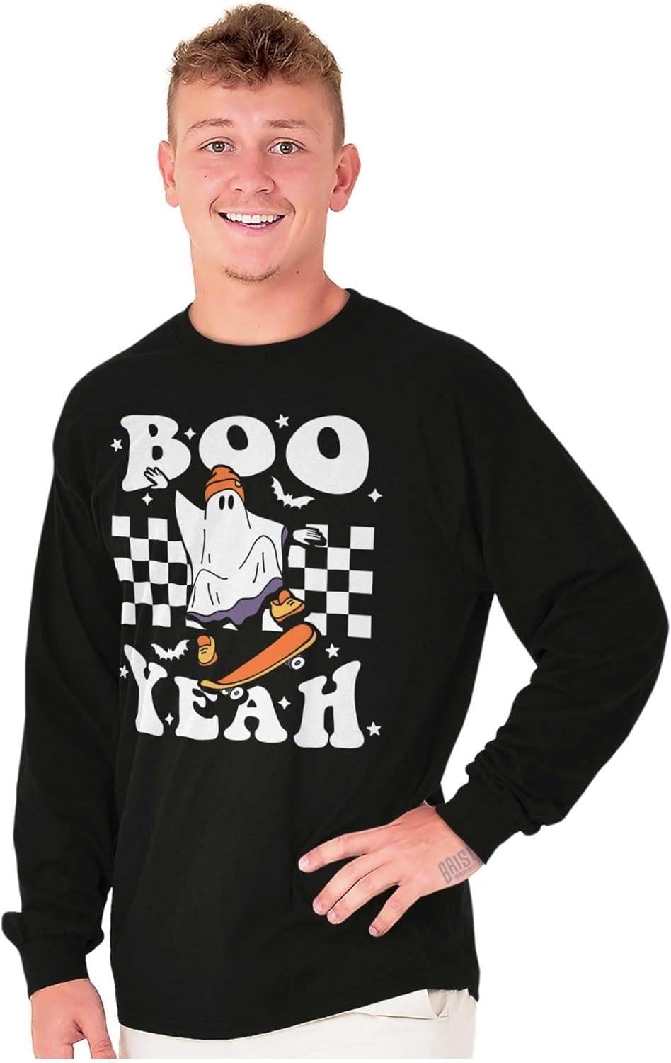imageBrisco Brands Cool Skateboarding Ghost Boo Yeah Long Sleeve Tshirt Men WomenBlack